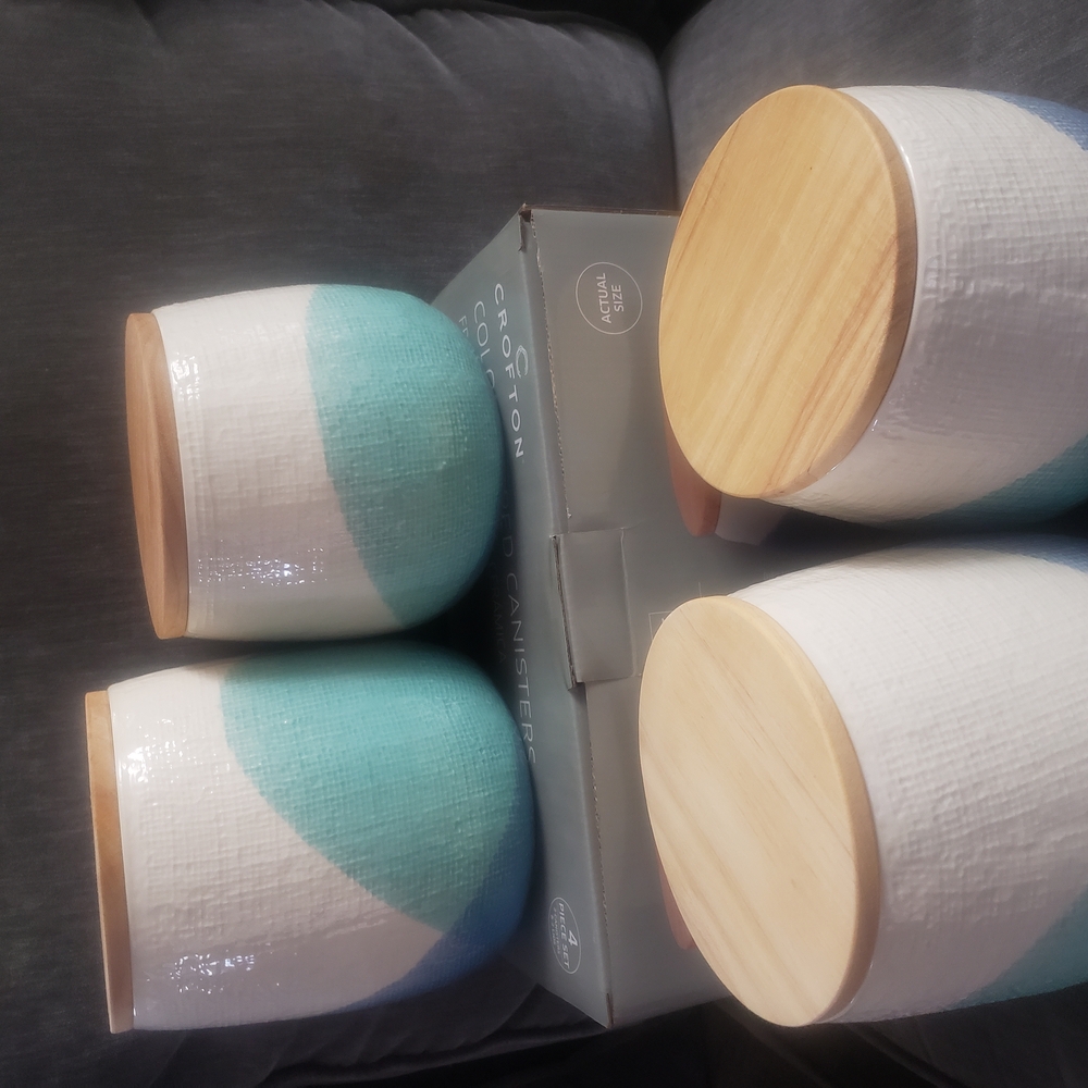 Aqua and White Ceramic Canisters 2pc Set. $20 or $35 both sets